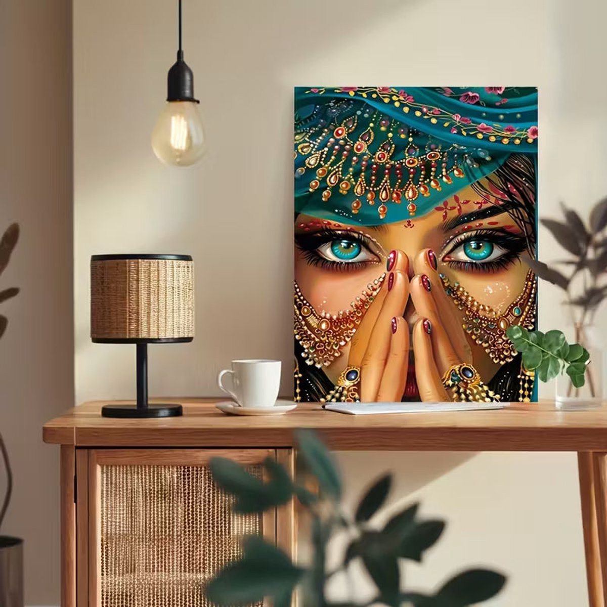 Paint by numbers Volwassenen– schilderen op nummer – Creatieve hobby - Ontspanning Thuis - Cadeau idee - Compleet pakket - DIY decoratie - Portret - The Jewel of Jaipur — afbeelding 6