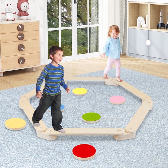 Foto: Evenwichtsbalk balansset voor thuis 6 balken opstapje ontwikkel motorische vaardigheden educatief speelgoed voor kinderen