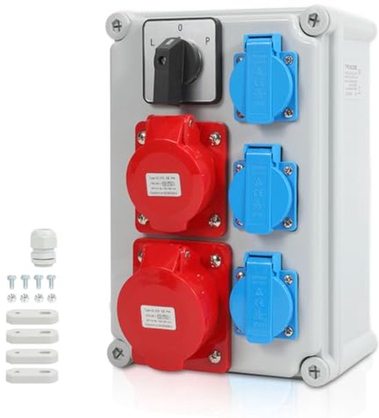 Lomhyve Wandstroomverdeler, bouwplaatsstroomverdeler, 16 A, 220 V-250 V, behuizing, IP54 waterdicht, complete set, elektrisch frame voor industrie, bouw, fabriek