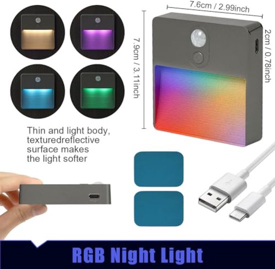 Automatisch LED Nachtlampje met Trap Sensor en RGB Kleuren - Ideaal voor Slaapkamers, Keuken en Hal van Lunara© — afbeelding 4