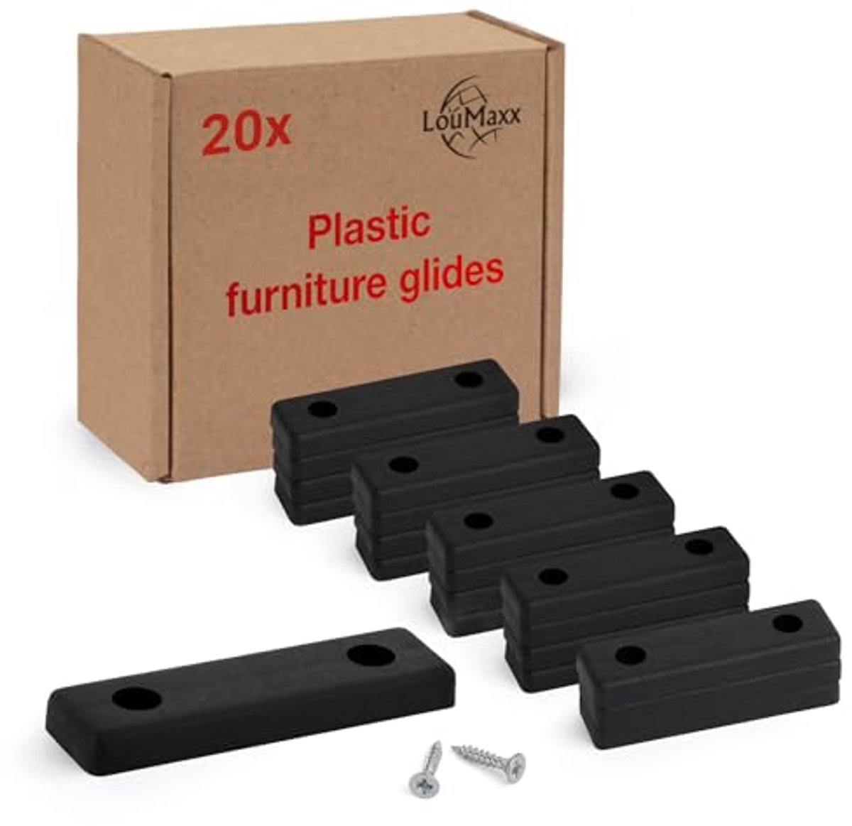 Meubelglijders kunststof set van 20 - 50 x 14 x 5 mm - inclusief schroeven - zwart
