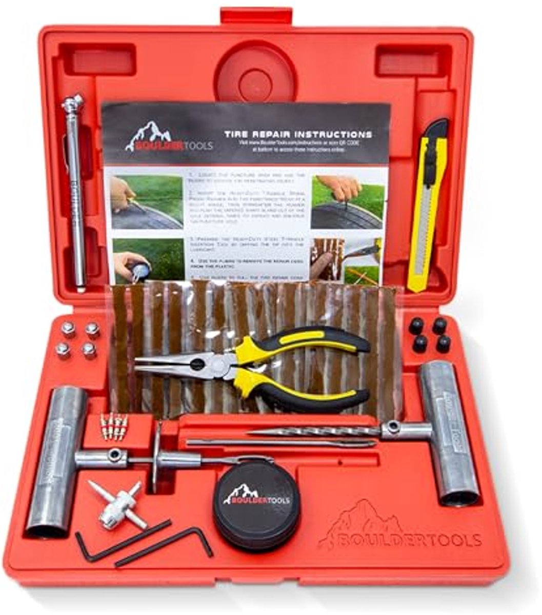 Krachtige Bandenreparatieset voor Auto, Vrachtwagen, SUV, ATV en Motorfiets - 56-Delig