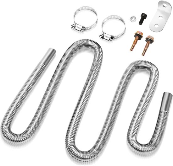 Standkachel Pijp Uitlaatpijp voor Standkachel - 25mm x 200cm - RVS Uitlaatslang met 2x Klemmen - voor Auto Airco, Diesel Standkachel
