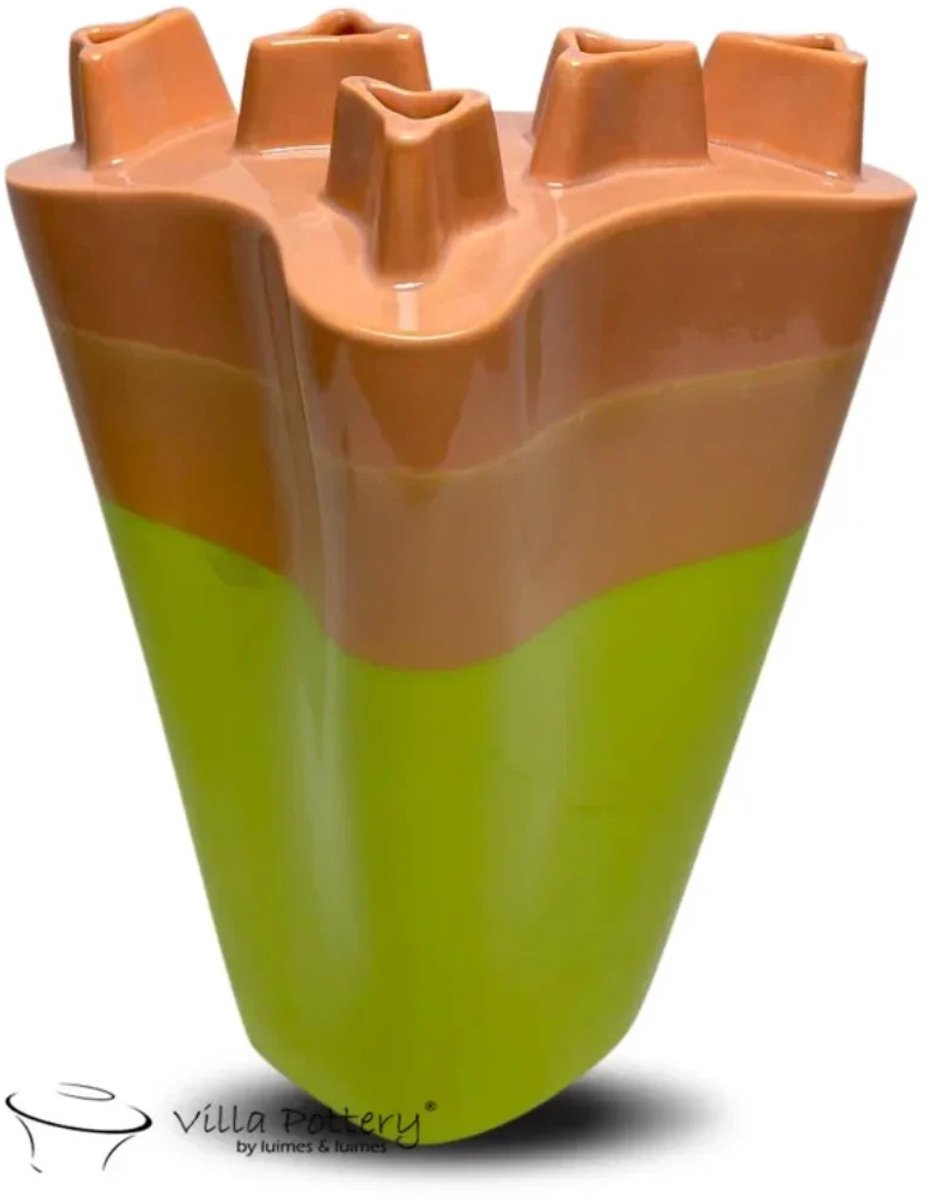 Villa Pottery Reactief Oranje Groen vaas Chimney D33 x B16 x
