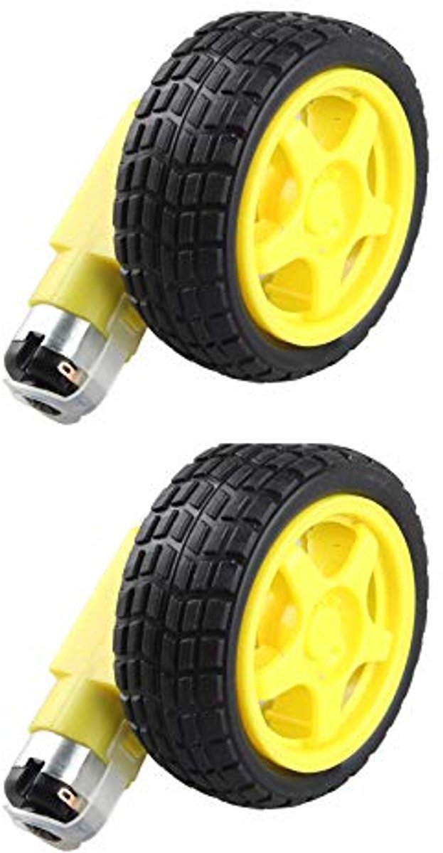Set van 2 DC-motoren met dubbele as en bandenwiel voor Arduino