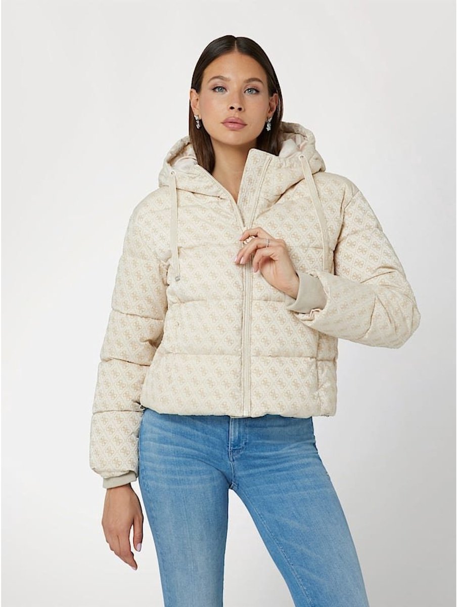 Guess Daisy Puffer Jacket Femme Crème Taille L bol