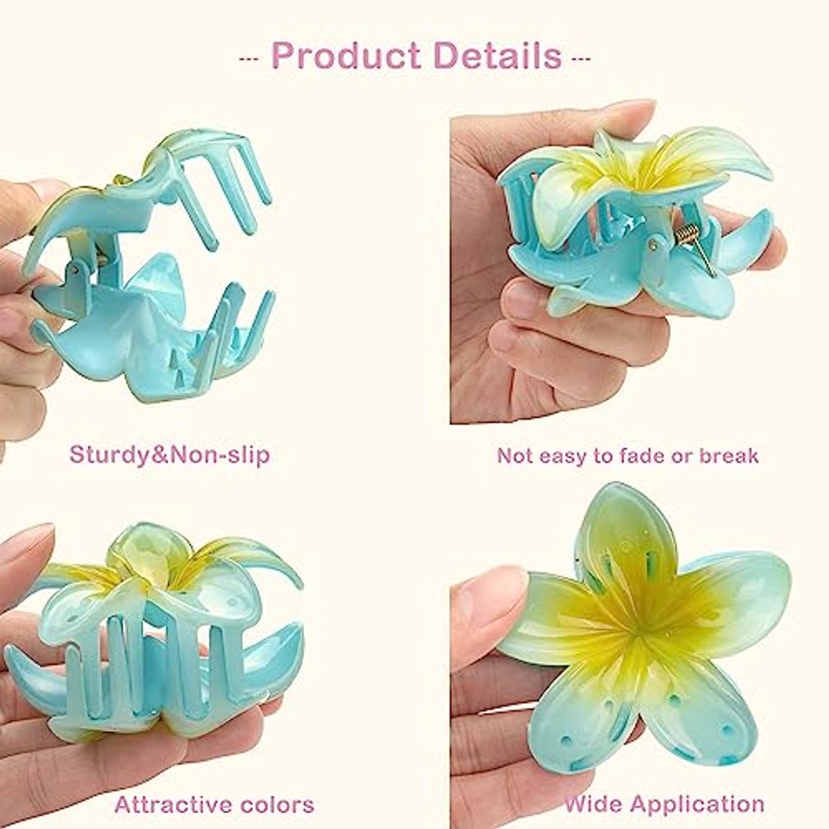 Grote Bloemen-Haarklemmen voor Vrouwen - Sterke Grip en Antislip voor Dik Haar - 4 Stuks