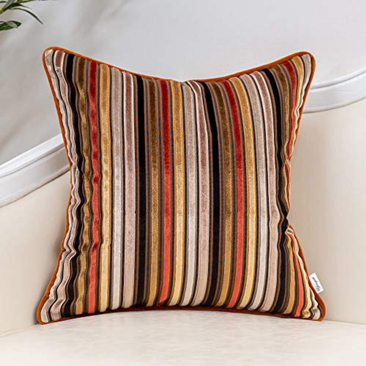 Oranje Gestreepte Fluwelen Kussensloop Multicolor voor Bank en Slaapkamer - Moderne Decoratie 18x18 Inch