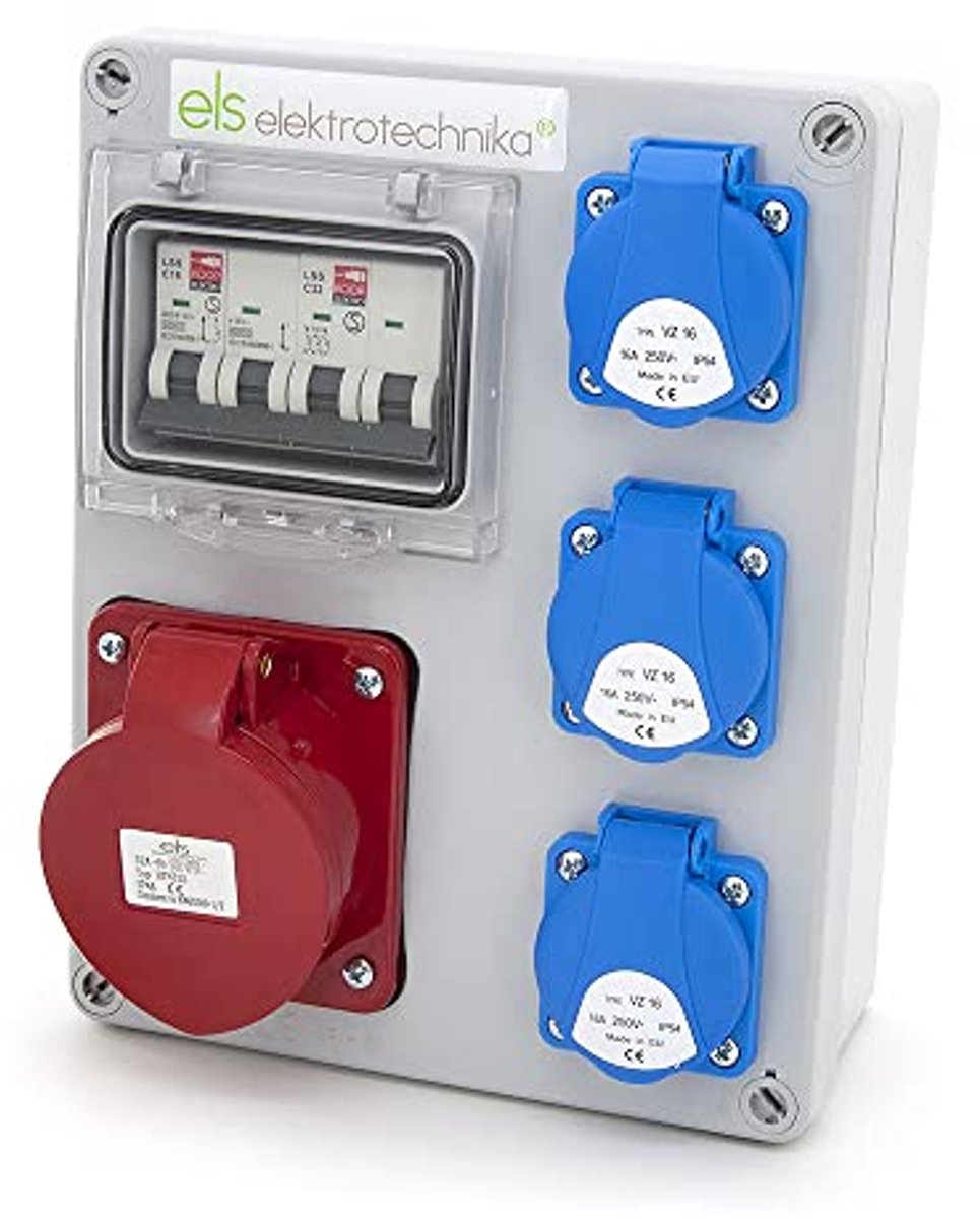 Stopcontactverdeler met Schuko en CEE-aansluitingen 230 V en 16A of 32A