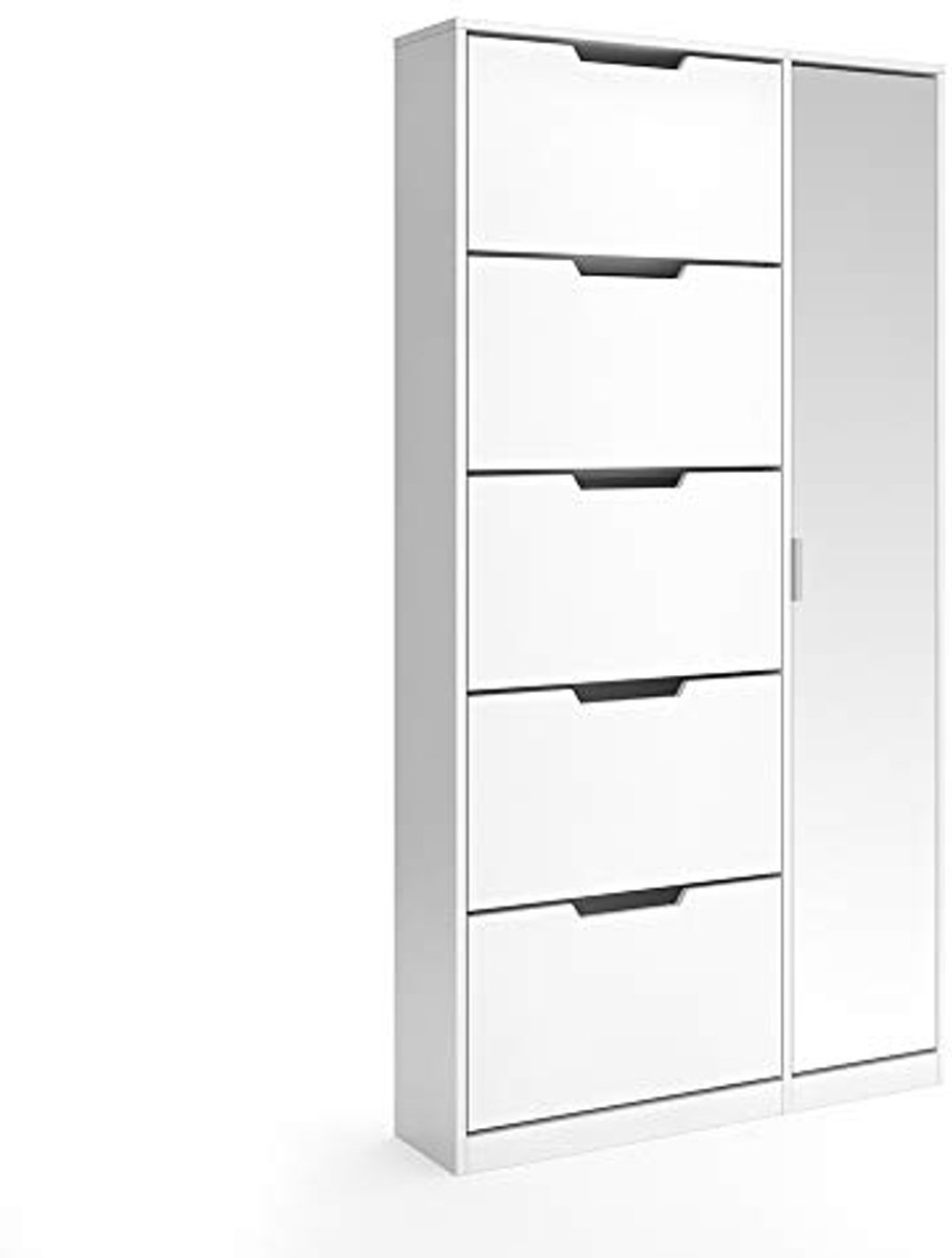 Schoenenrek met Spiegel - 5 Compartimenten en Modern Ontwerp - Wit