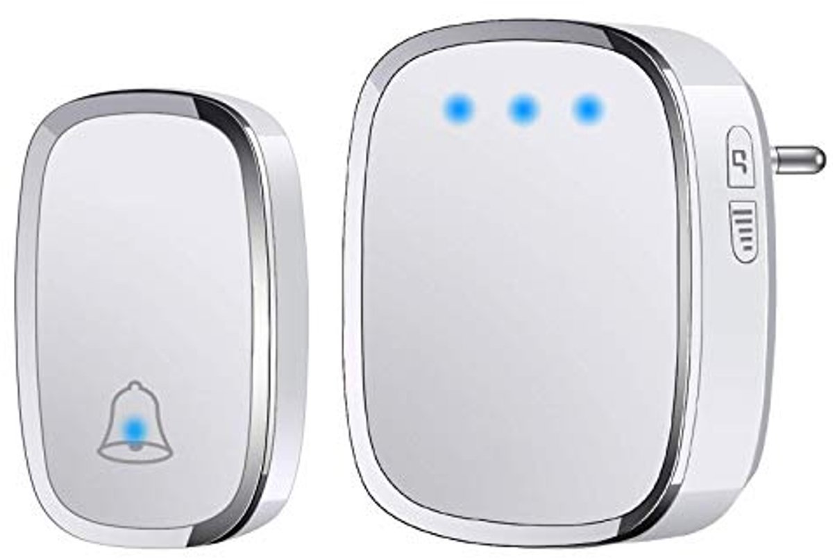 Draadloze Deurbel voor Buiten met IP44 Waterdicht, Bereik tot 300M, LED Indicator, 1 Transmitter en 1 Ontvanger, 5 Verstelbare Volumes, 36 Melodiën