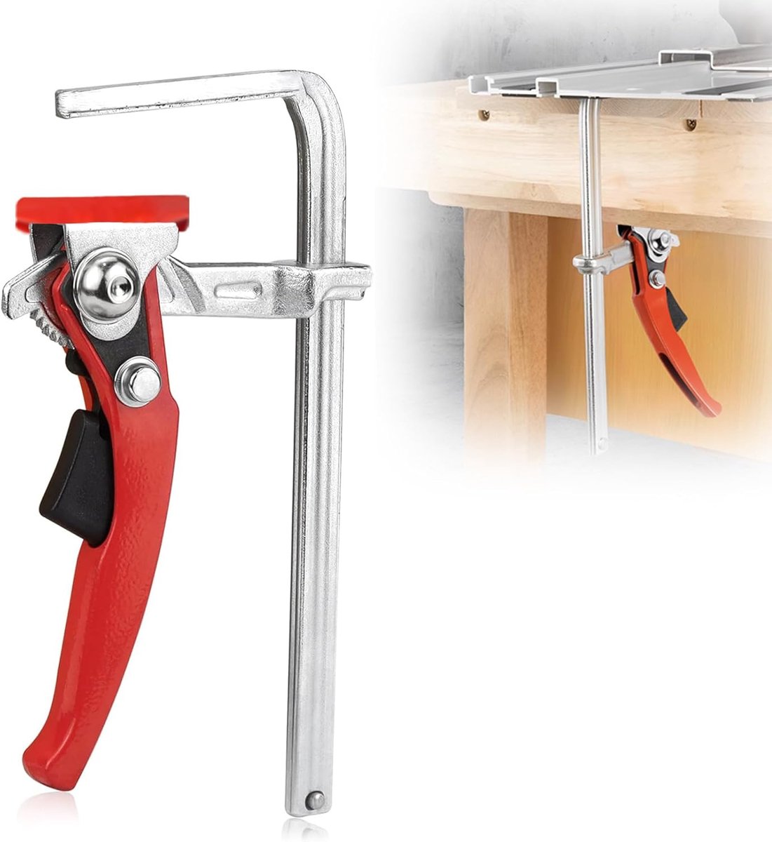 Screw Clamps - Guide Rail - 160 x 60 mm - Full Steel - Table Clamp voor Grinding en Cutting met 160 mm Capaciteit en 60 mm Laren Diepte (Rood 1)