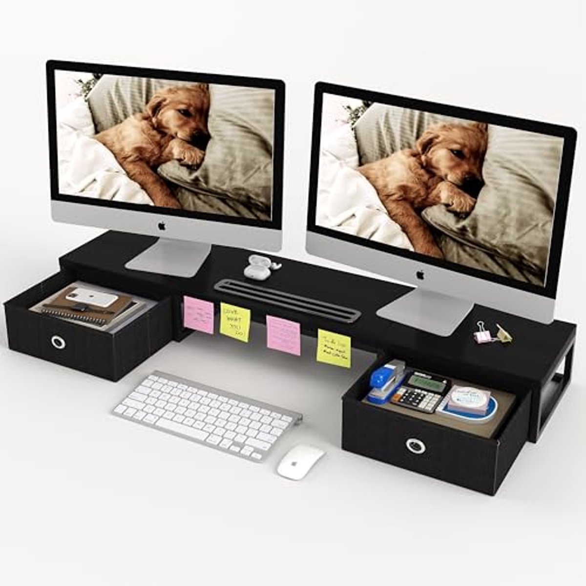 Dual Monitor Stand Riser met Opslagruimte - Bureau-organizer voor 2 Monitoren