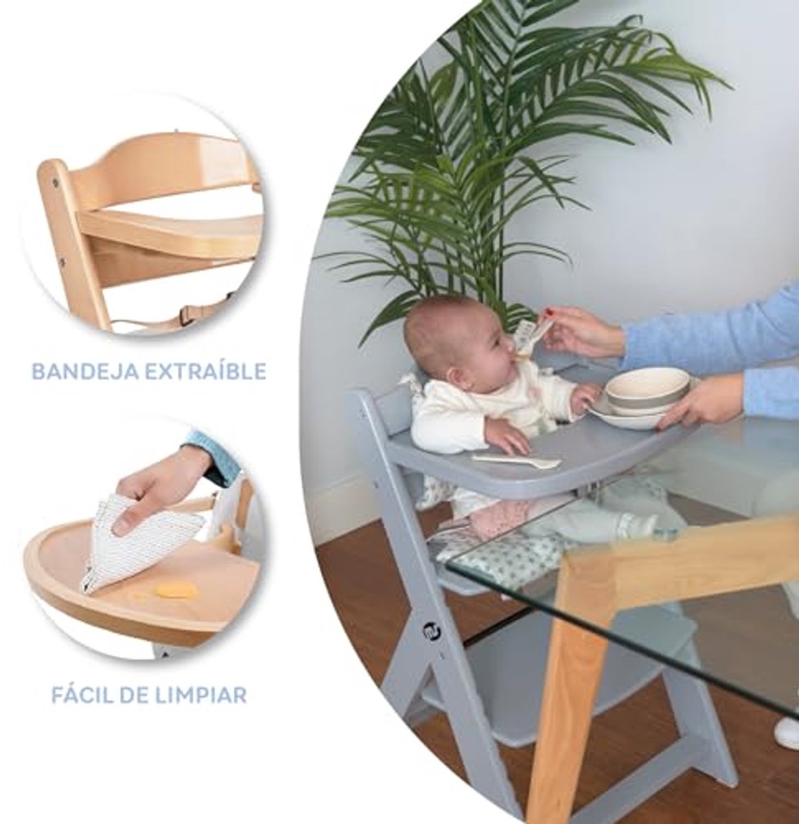 Houten Kinderstoel 2-in-1 Evolutieve Hoge Stoel | Ergonomisch, Verstelbaar & Veilig voor Baby's en Kinderen