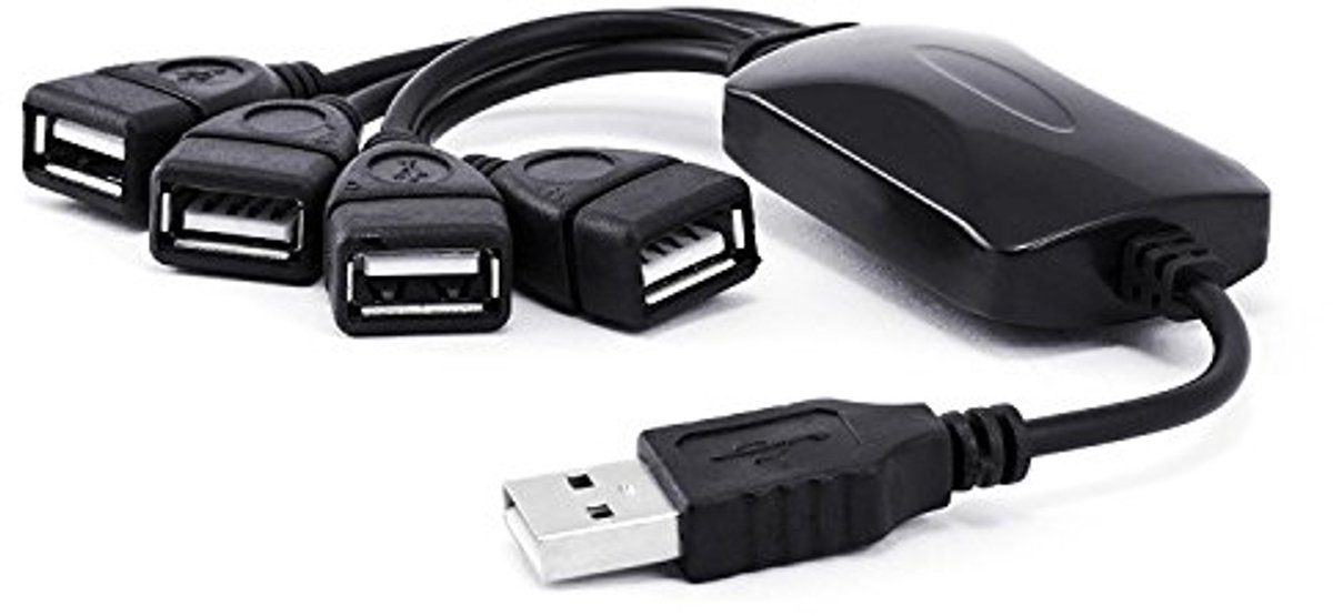 Flexibele USB 2.0 Hub 4 Poorten - Plug & Play Verdeler voor Notebook, Laptop, PC, en Mac - Zwart