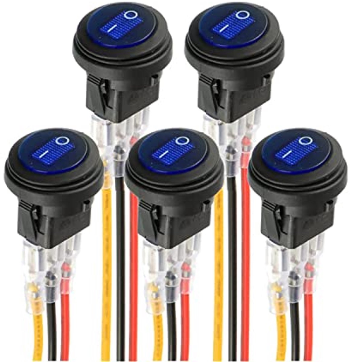 Ronde Waterdichte Led-Schakelaar 12V 20A - Meerdere 3-polige Lichten met Kabelbesturing (5 Stuks)
