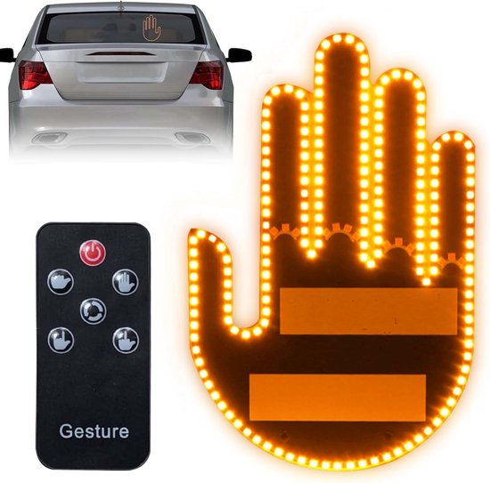 Vingerlampje: duim omhoog-omlaag lampje, vingerlampje met afstandsbediening, grappig gest led-lampje, coole auto-interieurverlichting, middelvingergebaar, autoaccessoires voor mannen en vrouwen