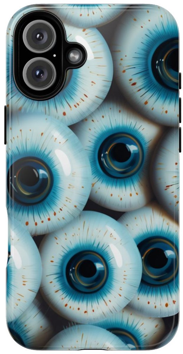 Glanzend Hoesje met Blauw Oogpatroon – Telefoonhoesje Geschikt voor iPhone 16 Plus