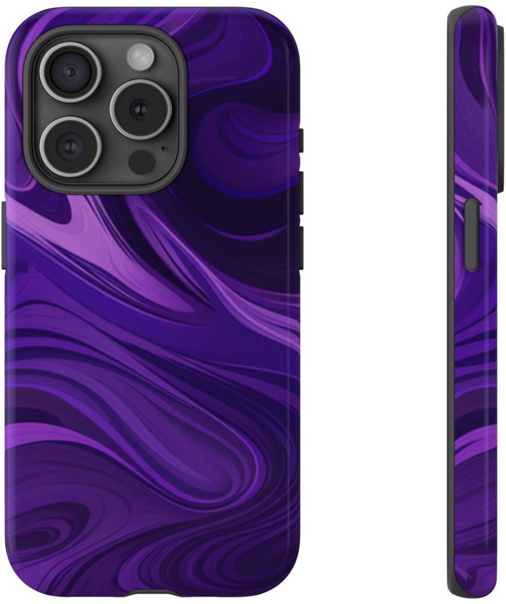 Paarse Abstracte Golfpatroon – Telefoonhoesje Geschikt voor iPhone 15 Pro