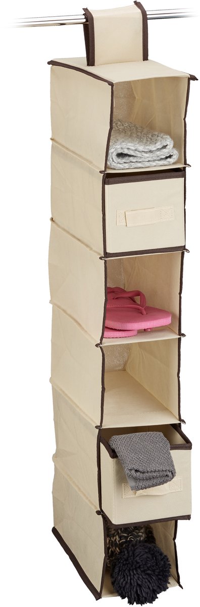 2x hangende organizer - stof - hangende opberger - 6 vakken - beige