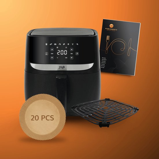 JAP Appliances Aspire - Airfryer - Inclusief 20 stuks bakpapier - Digitaal Kookboek - Grote XXL Heteluchtfriteuse - PFAS-vrij - Digitaal touchscreen - 1700W
