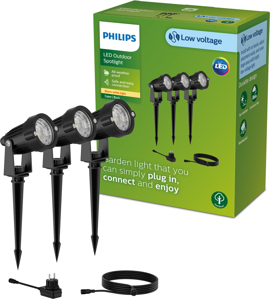 Philips GardenLink Caper 24V sokkellamp met spies - zwart - set van 3