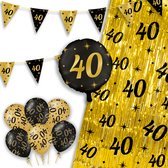 LUQ – Party Essentials 40 Jaar – Zwart-Goud Verjaardag Feest Versiering – Luxe Ballonnen-Slingers-Vlaggenlijn-Gordijn