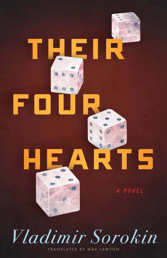 Boekomslag van 'Their Four Hearts' met dobbelstenen en titel in oranje letters.