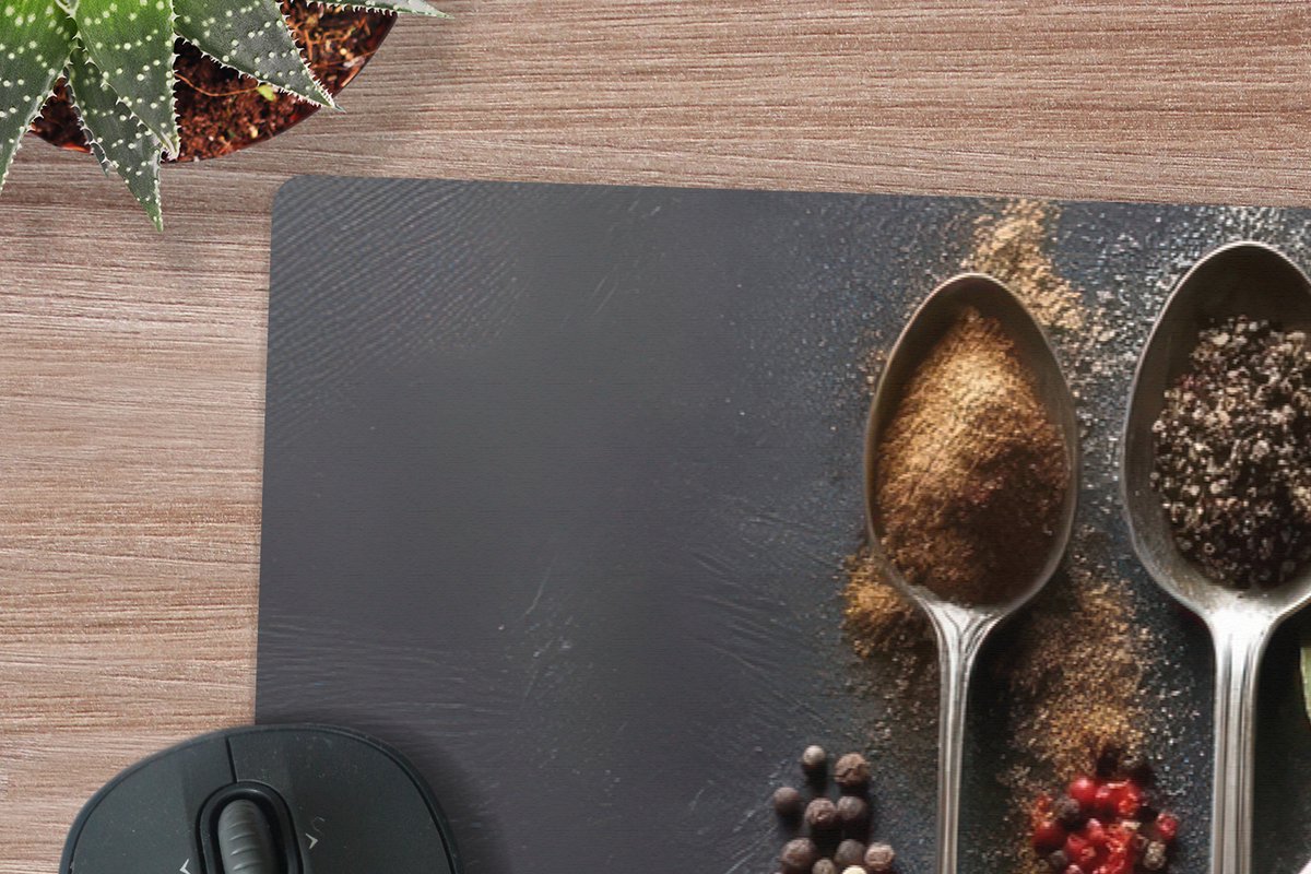 Muismat XXL 90x30 cm - Bureau onderlegger - Bureau mat Lepels - Specerijen - Kaneel - Chili - Bureaumat - Gaming mousepad xl - Bureaulegger groot - Computer deskmat