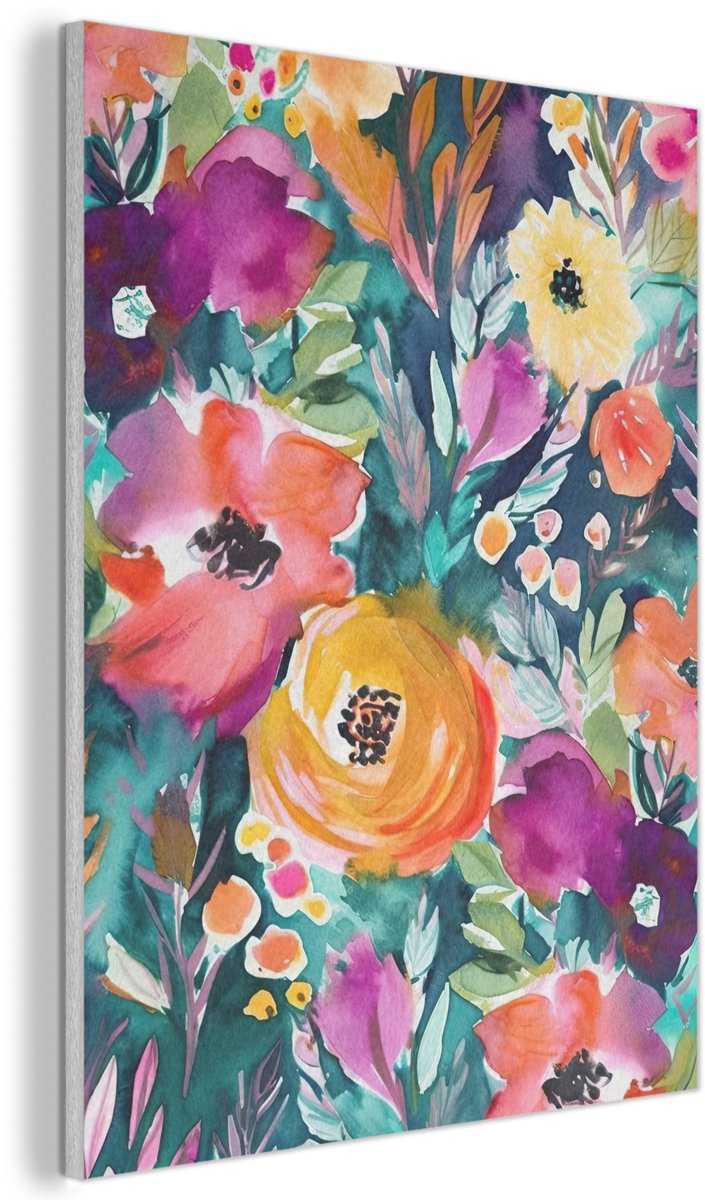 Akoestisch wandpaneel 70x100 cm - Vilt schilderij Bloemen - Olieverf - Kunst - Natuur - Akoestische panelen - Geluidsdempende wanddecoratie - Geluidsisolatie woonkamer - Muurdecoratie geluidspanelen