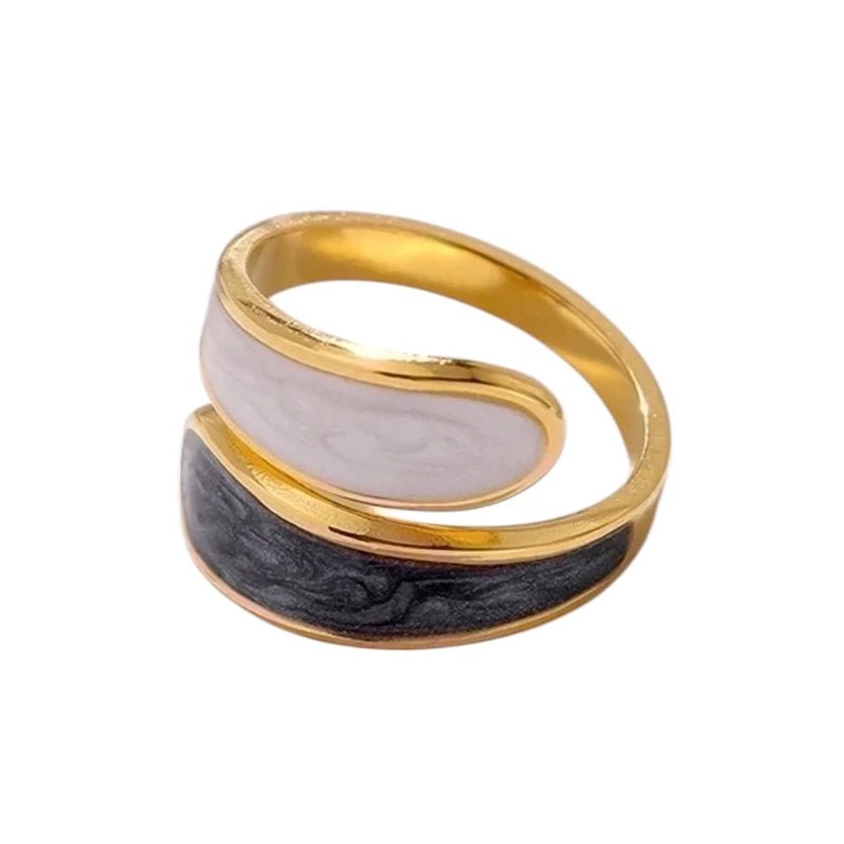 Aramat Jewels | Ringen | Stalen Damesring - Parelmoer - 18mm - Verstelbaar | Wit-Grijs | |14mm | Staal | Volwassenen | Verkleurd niet