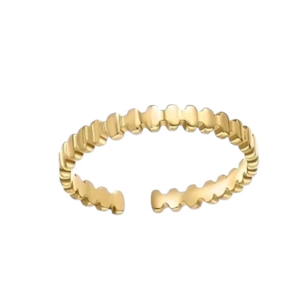 Aramat Jewels | Ringen | Stalen Damesring - Blokjesmotief - Verstelbaar - 3,5mm - RVS | Goudkleur | |3,5mm | Staal | Volwassenen | Verkleurd niet
