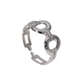 Aramat Jewels | Ringen | Stalen Verstelbare Open Ring - Streepjes & Cirkels - One Size | Zilverkleur | |10mm | Staal | Volwassenen | Verkleurd niet