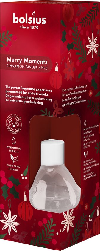 Bolsius "Merry Moments" geurverspreider met Cinnamon Ginger Apple geur, met flesje en kartonnen verpakking.