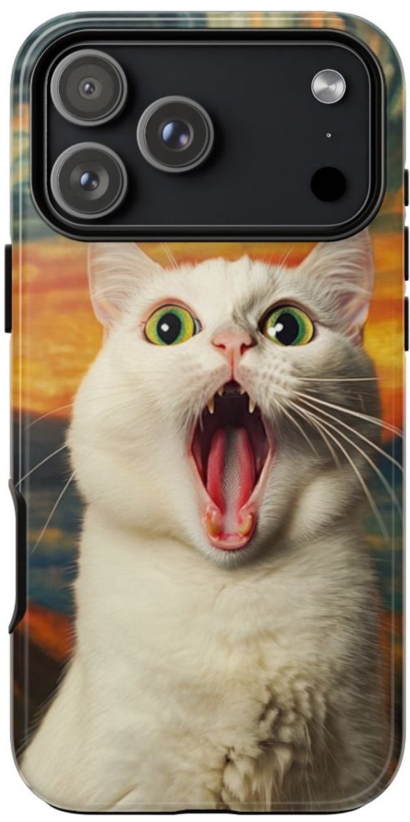 Verbaasde Witte Kat met Groene Ogen – Telefoonhoesje Geschikt voor iPhone 17 Pro Max