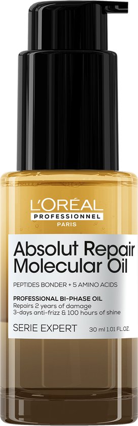 L'Oréal Professionnel Absolut Repair Molecular Bi-Phase Haarolie – 100 uur intense glans - Voor alle beschadigde haartypes - 30ml