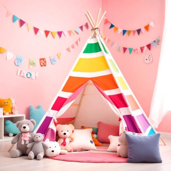 Relaxdays speeltent, tipi tent voor kinderen, met bodem, kindertent, HBD: 158 x 125 x 125 cm, kinderkamer, binnen, beige