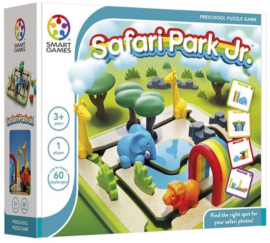 SmartGames - Safari Park Jr - 60 opdrachten - educatief spel voor kleuters - Olifant, Giraffen en Leeuw