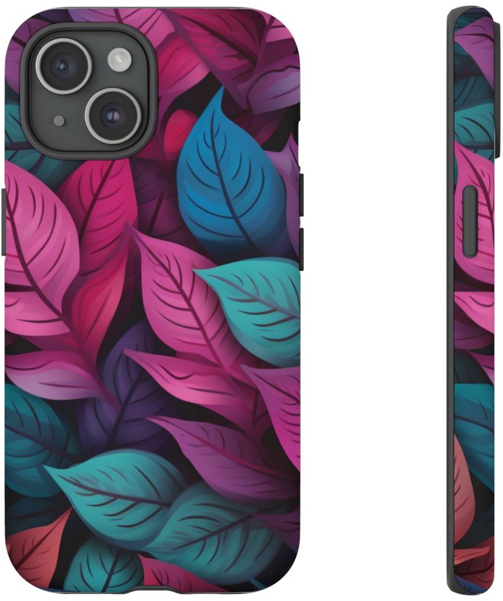 Kleurrijk Abstract Bladerenpatroon – Telefoonhoesje Geschikt voor iPhone 15