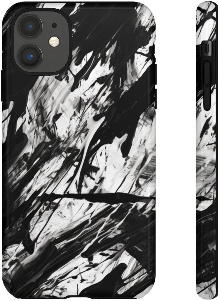 Zwart-Witte Abstracte Penseelstreken – Telefoonhoesje Geschikt voor iPhone 11