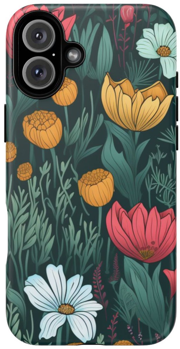 Handgetekend Bloemenweidepatroon – Telefoonhoesje Geschikt voor iPhone 16 Plus