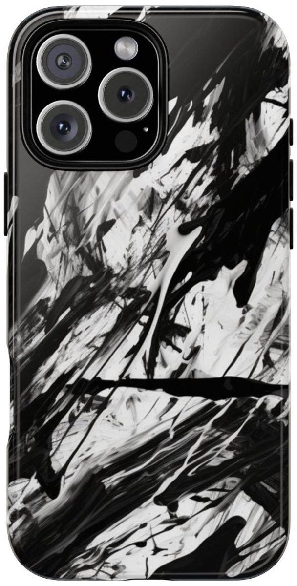Zwart-Witte Abstracte Penseelstreken – Telefoonhoesje Geschikt voor iPhone 16 Pro Max
