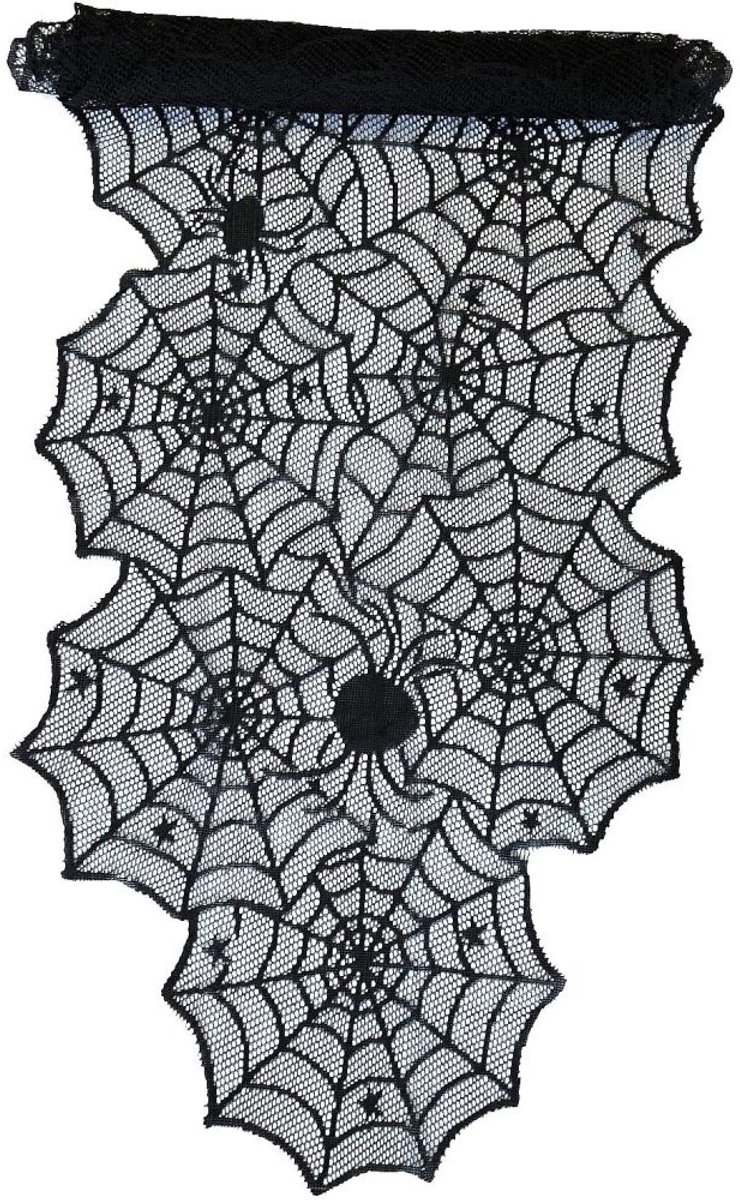 Tafelkleed Tafelrunner - Spinnenweb En Spinnen Met Kant - 46x183cm - Voor Halloween Eettafel Decoratie