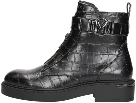 Bottines noires à imprimé crocodile, fermeture éclair et boucle, avec logo M.