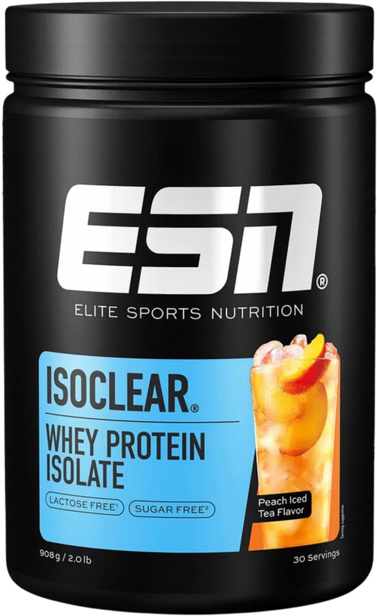 ESN ISOCLEAR Whey Isolate Proteïnepoeder, Peach Iced Tea, 908 g, 30 Porties Heldere Wei Poeder – Lactosevrij