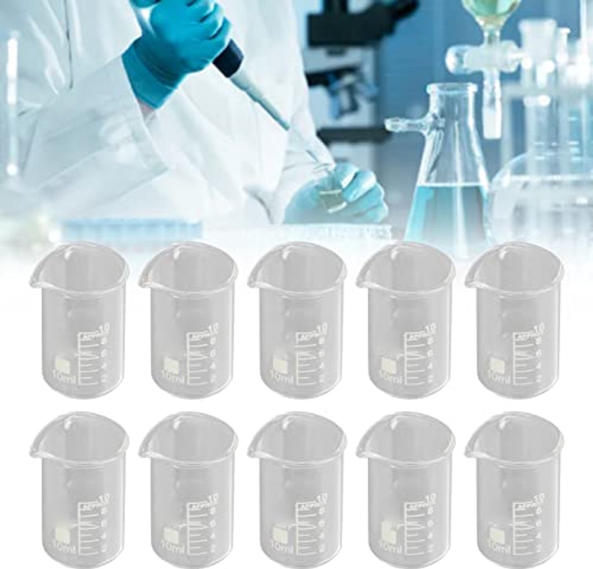 Image of 10 Stks 10 Ml Borosilicaatglas Laboratorium Bekers - Nauwkeurige Schaal en Duurzaam Materiaal
