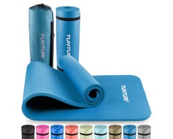 Tunturi NBR Yogamat met Draagtas - Fitnessmat Extra dik & zacht - Sportmat - Anti slip - 180x60x1.5cm - Incl Trainingsapp - Petrol Blauw