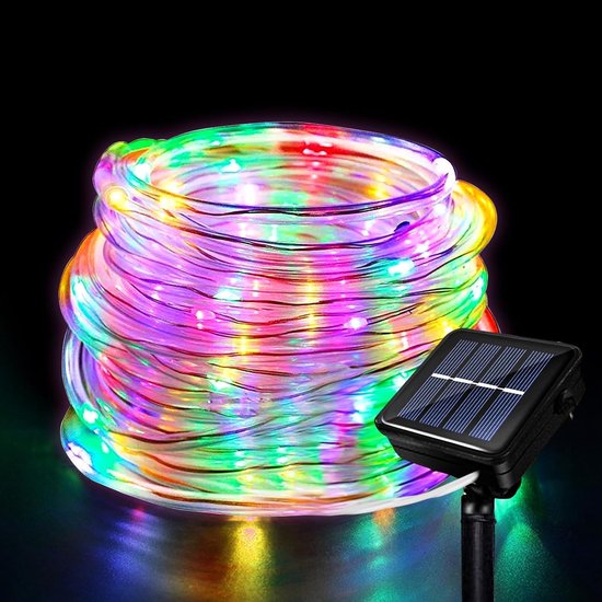 BXROIU Lichtslang op zonne-energie, 10 meter, 100 leds, waterdicht, voor buiten, led-lichtketting voor bruiloft, feest en Kerstmis, kerstverlichting