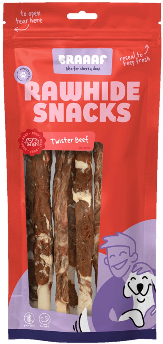 Braaaf Hondensnack Twister Vlees - Vis - 10 x 180 gr - Voordeelverpakking