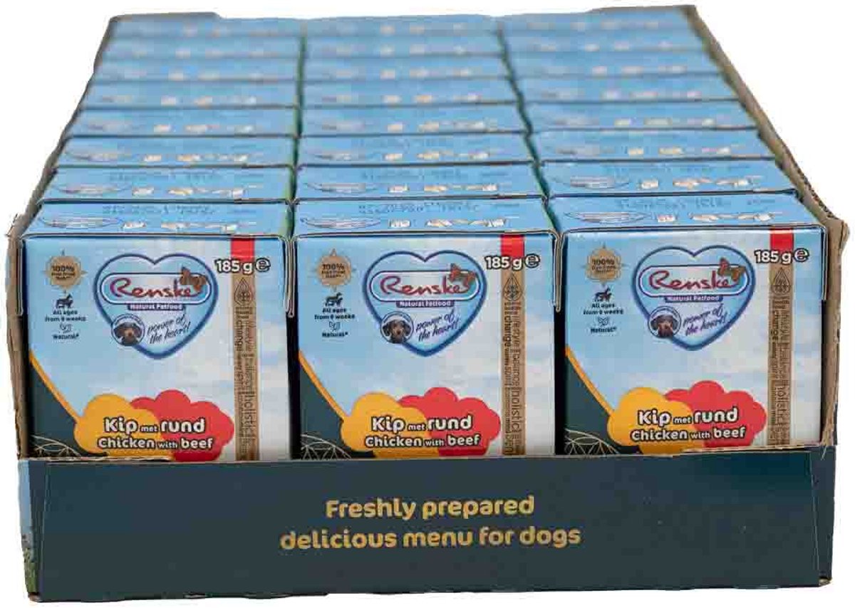 24x Renske Vers Puppy Tetra Hondenvoer Nat Kip met Rund 185 gr